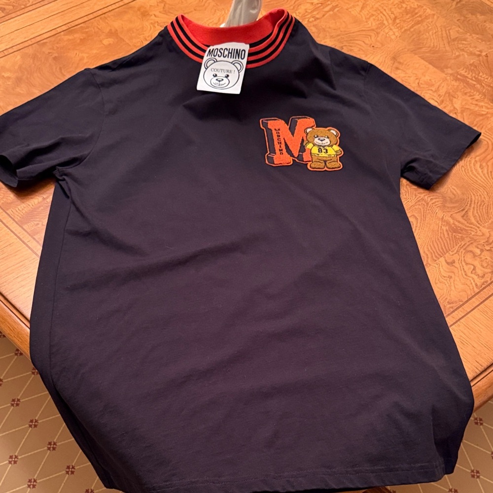Moschino men’s Black Tee with Orange Bear Design